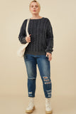 HY8873W Burgundy Plus Cable Knit Washed Pullover Sweater Gif