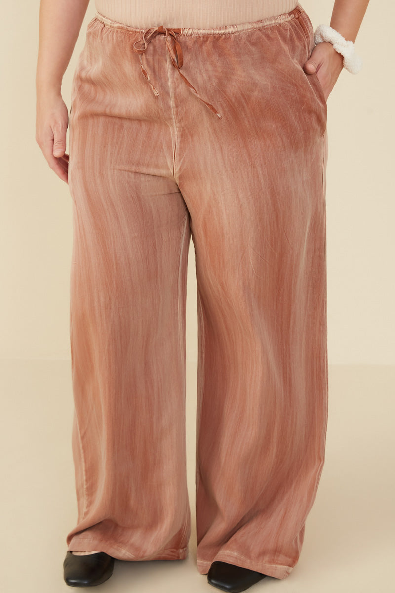 Wide Leg Drawstring Waist Washed Tencel Pants