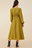 HY8944 Olive Womens Double Tie Detail Long Sleeve Dress Side