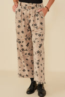 HY8950 Mocha Womens Floral Printed Washed Wide Leg Pants Front