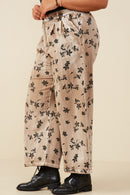 HY8950 Mocha Womens Floral Printed Washed Wide Leg Pants Full Body