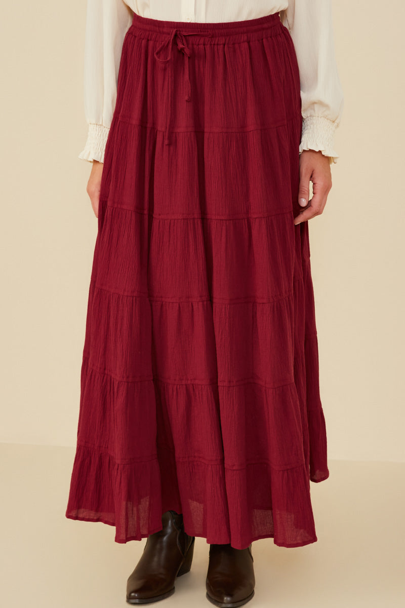 Textured Drawstring Waist Tiered Skirt