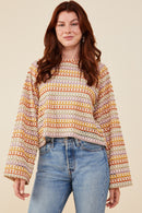 HY8961 Taupe Mix Womens Multicolor Loose Knit Relaxed Top Front
