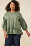 Treatment Washed Puff Sleeve Ruffled Top