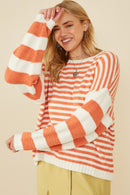 HY8992 Pink Womens Ultra Soft Stripe Blocked Pullover Sweater Side