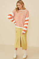 HY8992 Pink Womens Ultra Soft Stripe Blocked Pullover Sweater Back