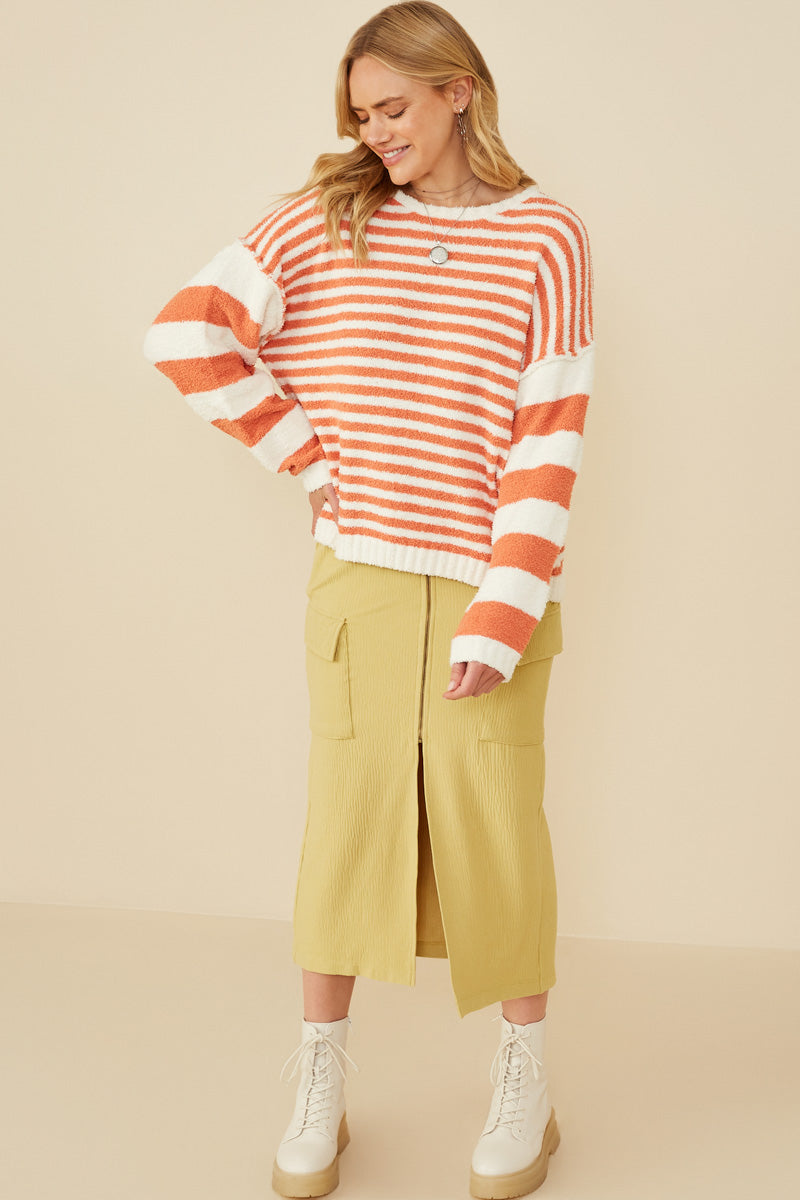 HY8992 Pink Womens Ultra Soft Stripe Blocked Pullover Sweater Back