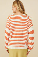 HY8992 Navy Womens Ultra Soft Stripe Blocked Pullover Sweater Pose