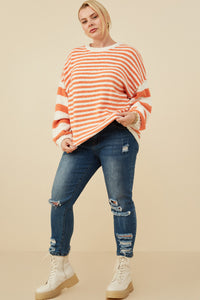 HY8992 Navy Womens Ultra Soft Stripe Blocked Pullover Sweater Gif