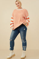 HY8992 Navy Womens Ultra Soft Stripe Blocked Pullover Sweater Gif
