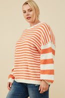 HY8992 Navy Womens Ultra Soft Stripe Blocked Pullover Sweater Full Body