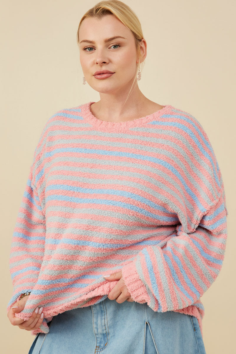 Womens Ultra Soft Multicolor Stripe Pullover Sweater