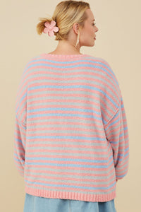 HY8993W Pink Mix Plus Ultra Soft Multicolor Stripe Pullover Sweater Full Body