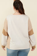 HY8999W Taupe Plus Stripe And Color Block Sleeve Detail Knit Top Full Body