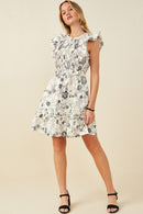 HY9032 Black Womens Antique Floral Smock And Ruffle Dress Gif
