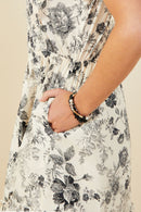 HY9032 Black Womens Antique Floral Smock And Ruffle Dress Full Body