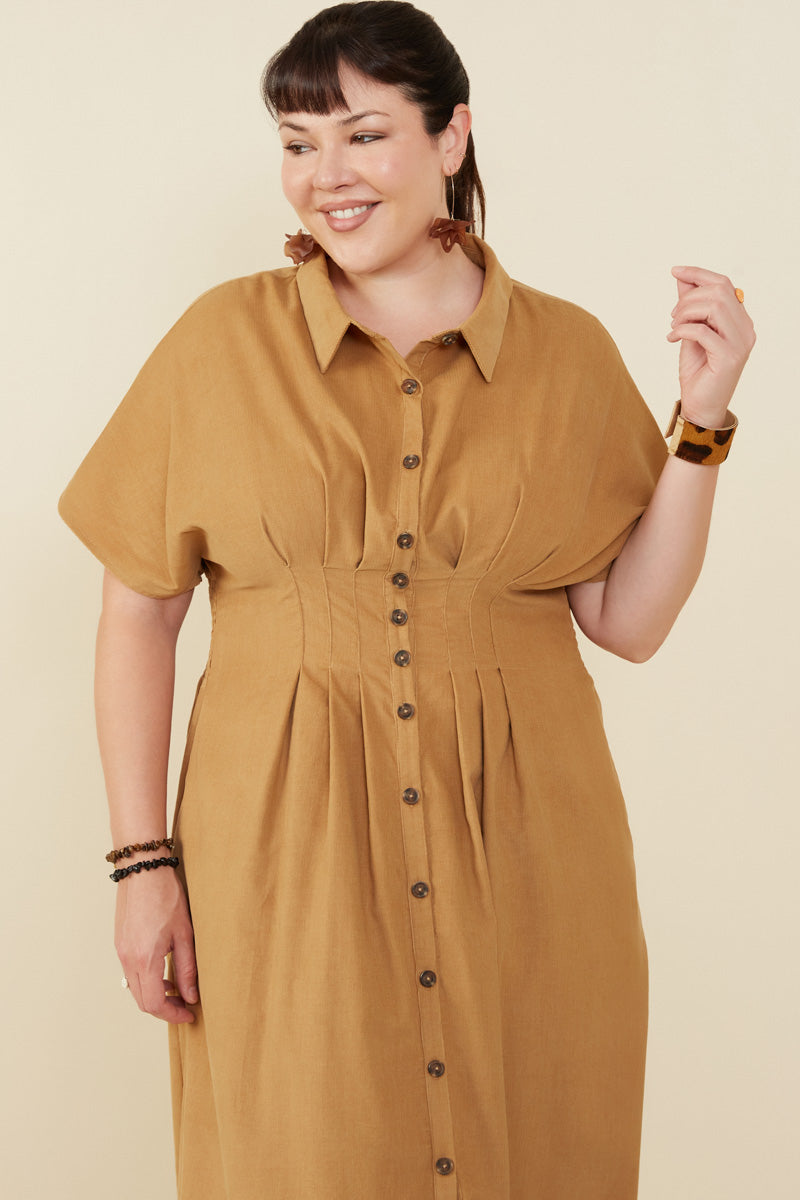womens corduroy dress Corduroy Waist Button Up Dress for Women