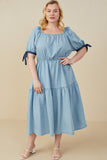Contrast Tie Sleeve Washed Tencel Dress