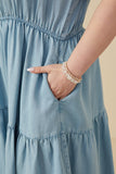 HY9060W Light Denim Plus Contrast Tie Sleeve Washed Tencel Dress Gif