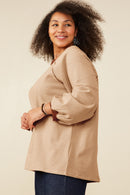 HY9075W Camel Plus Contrast Detail Brushed Striped Knit Sweatshirt Gif