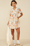 HY9102 Coral Mix Womens Lace Trimmed Floral V Neck Dress Gif