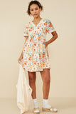 HY9102 Coral Mix Womens Lace Trimmed Floral V Neck Dress Gif