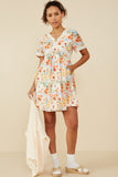 HY9102 Coral Mix Womens Lace Trimmed Floral V Neck Dress Gif
