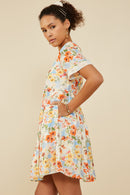 HY9102 Coral Mix Womens Lace Trimmed Floral V Neck Dress Full Body