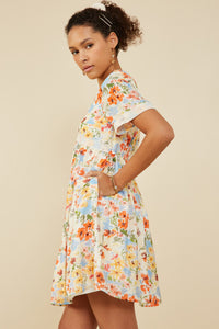 HY9102 Coral Mix Womens Lace Trimmed Floral V Neck Dress Full Body