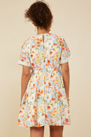 HY9102 Coral Mix Womens Lace Trimmed Floral V Neck Dress Side