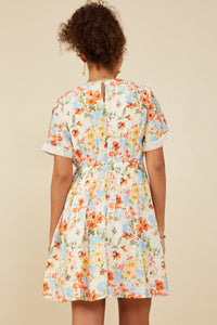 HY9102 Coral Mix Womens Lace Trimmed Floral V Neck Dress Side