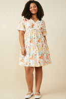 HY9102 Coral Mix Womens Lace Trimmed Floral V Neck Dress Back