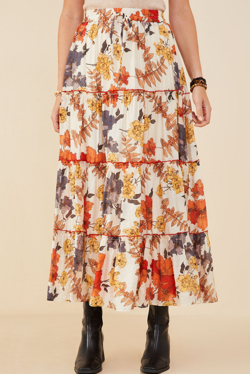 Textured Floral Contrast Merrowed Tiered Skirt