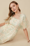 HY9119W Ivory Plus Smocked Floral Mesh Lace Tiered Dress Full Body