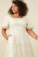 HY9119 Ivory Womens Smocked Floral Mesh Lace Tiered Dress Back