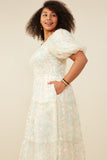 HY9119W Ivory Plus Smocked Floral Mesh Lace Tiered Dress Gif