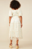 HY9119W Ivory Plus Smocked Floral Mesh Lace Tiered Dress Front