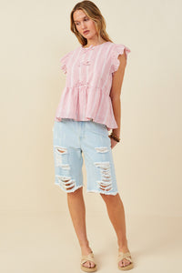 HY9151 Red Womens Bow Detailed Crochet Lace Ruffle Tank Gif