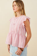 HY9151 Red Womens Bow Detailed Crochet Lace Ruffle Tank Full Body