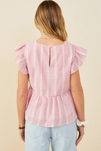 HY9151 Red Womens Bow Detailed Crochet Lace Ruffle Tank Side