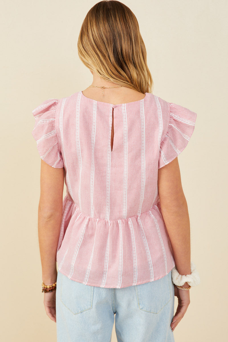 HY9151 Red Womens Bow Detailed Crochet Lace Ruffle Tank Side