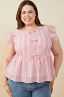 HY9151W Red Plus Bow Detailed Crochet Lace Ruffle Tank Front