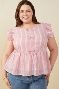 HY9151W Red Plus Bow Detailed Crochet Lace Ruffle Tank Front