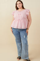 HY9151W Red Plus Bow Detailed Crochet Lace Ruffle Tank Gif