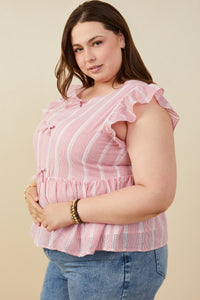 HY9151W Red Plus Bow Detailed Crochet Lace Ruffle Tank Full Body