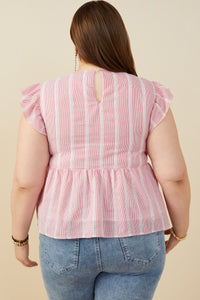 HY9151W Red Plus Bow Detailed Crochet Lace Ruffle Tank Side