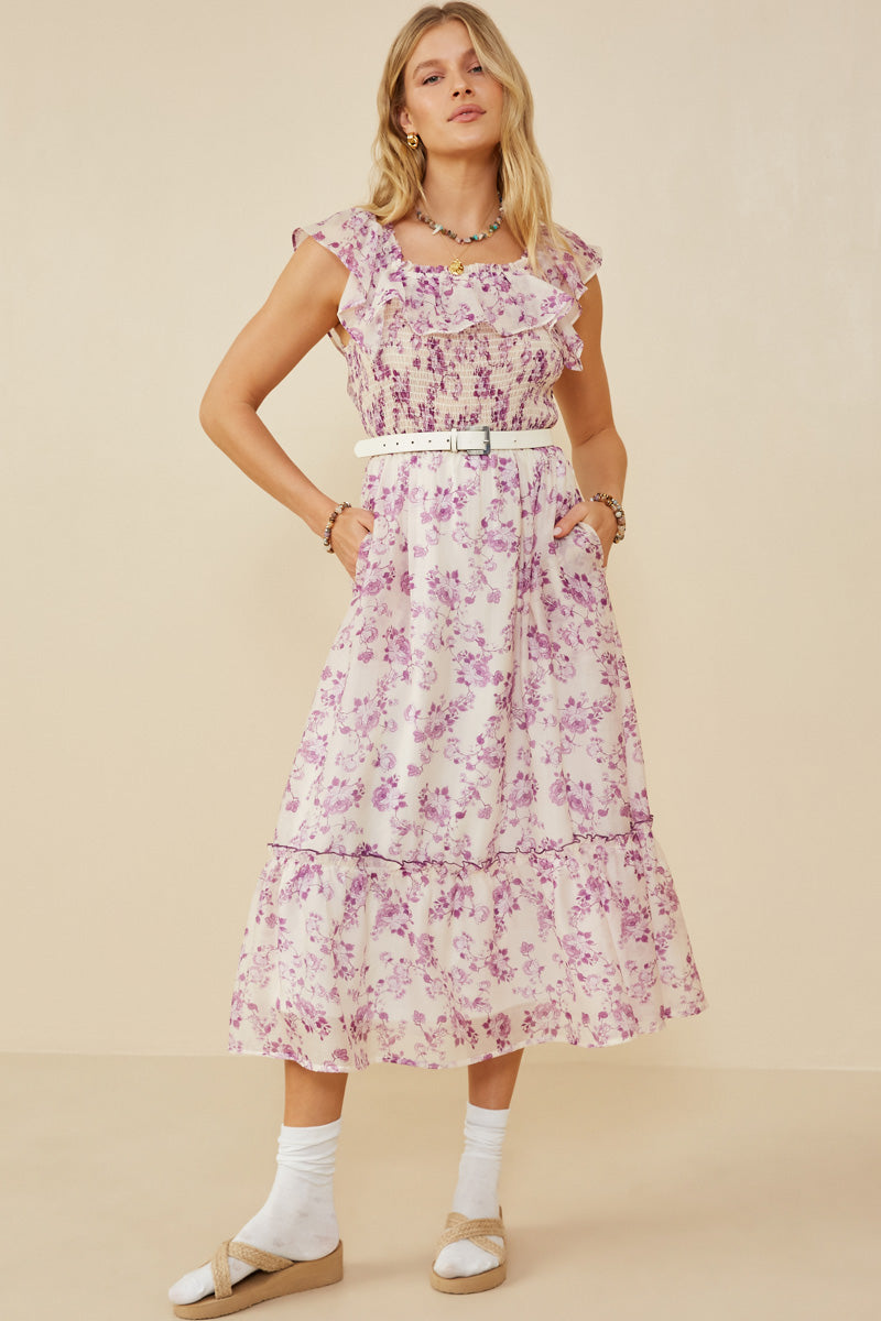 Floral Printed Smocked Exaggerated Ruffle Dress