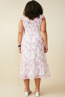 HY9153W Lavender Plus Floral Printed Smocked Exaggerated Ruffle Dress Front