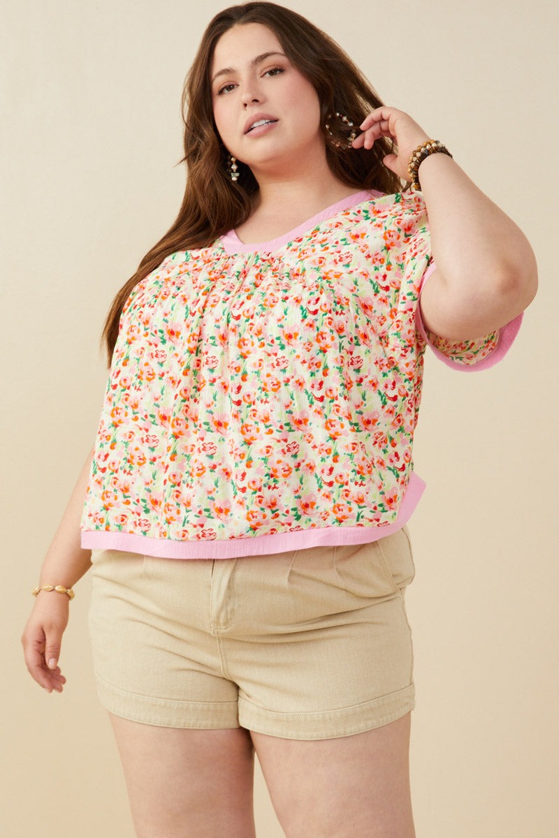 Ditsy Floral Contrast Trimmed Top