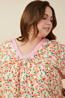 HY9157W Pink Plus Ditsy Floral Contrast Trimmed Top Gif